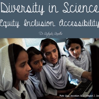 Young girls in hijab work together on a computer