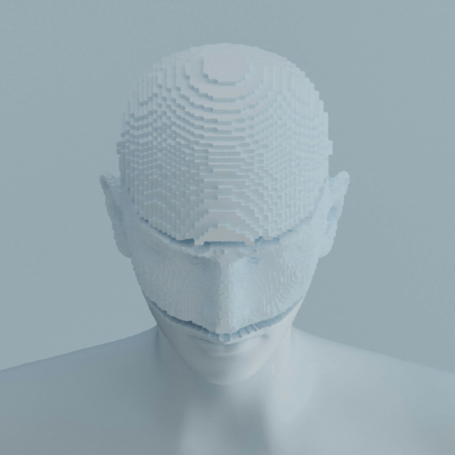 White 3D model of a person's head