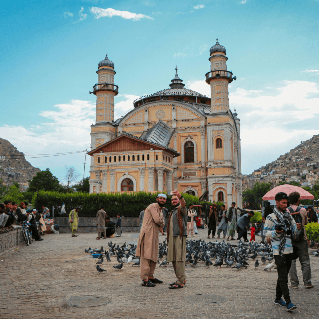 Tourists Taking a Selfie in Front of the Shah-Do Shamshira Mosque in Kabul, Afghanistan
